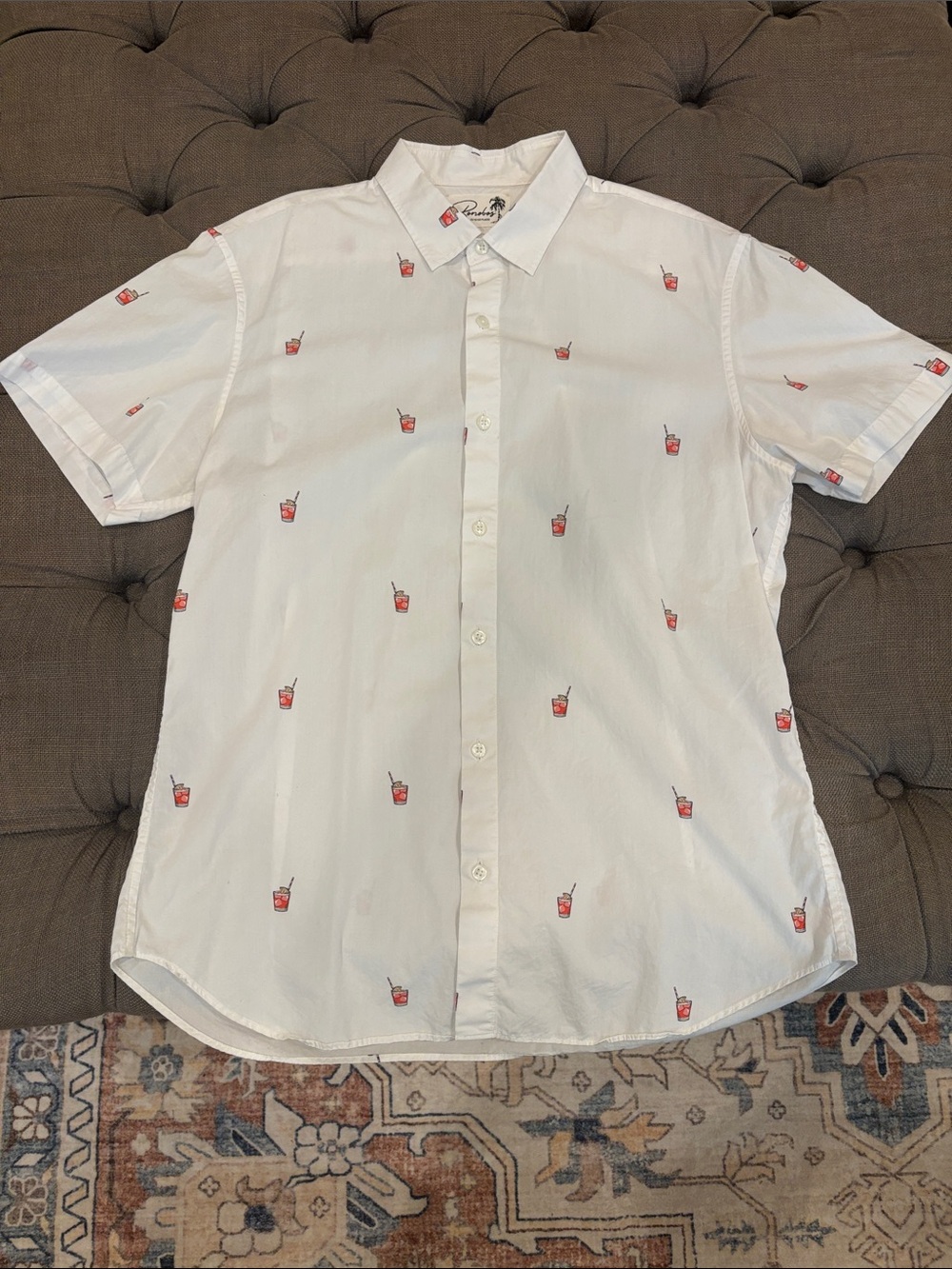 Bonobos White Short-Sleeve Button-Up Shirt with Negroni Print